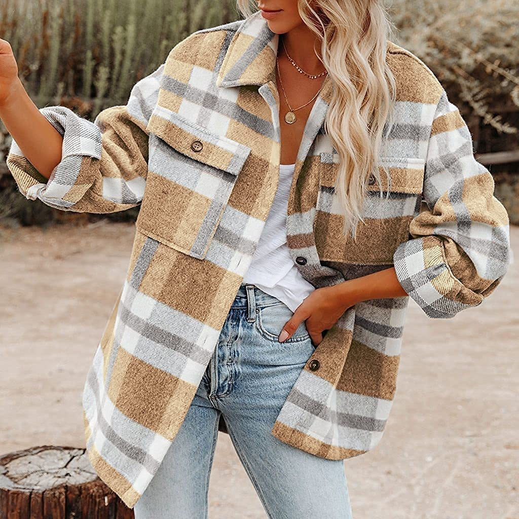 Plaid Button Flannel Woolen Shirt - CJ - mode24h