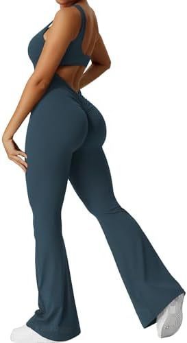 Women Sleeveless Flare Jumpsuits Fitness Yoga Long Pants - CJ - mode24h
