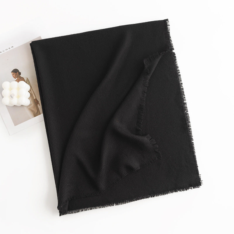 Herringbone Cashmere-Feel Scarf – Monochrome, Tassel, Warm & Stylish - CJ - mode24h