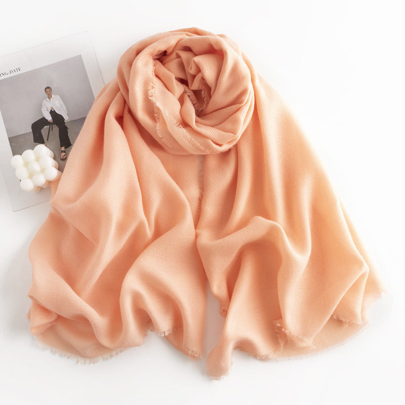 Herringbone Cashmere-Feel Scarf – Monochrome, Tassel, Warm & Stylish - CJ - mode24h