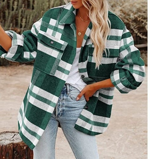 Plaid Button Flannel Woolen Shirt - CJ - mode24h