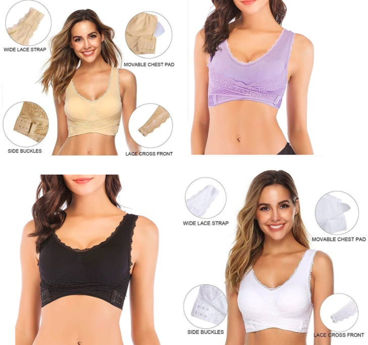 Front Cross Side Buckle Lace Side Non-Wire Sports Fitness Bra - CJ - mode24h