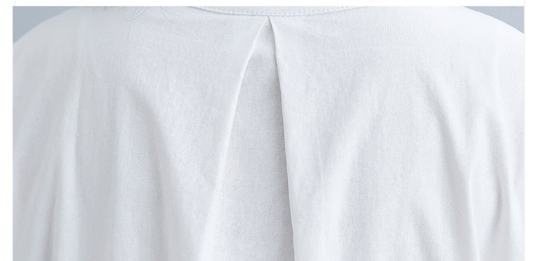 Literary Loose Plain Cotton And Linen Stand Collar Short Sleeves- CJ - mode24h