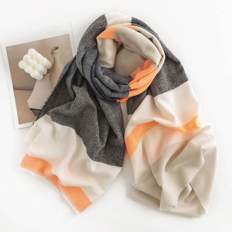 Herringbone Cashmere-Feel Scarf – Monochrome, Tassel, Warm & Stylish - CJ - mode24h