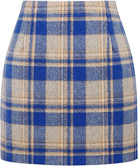 Women's High Waist Plaid Tight Pencil Wool Mini Skirt- CJ - mode24h