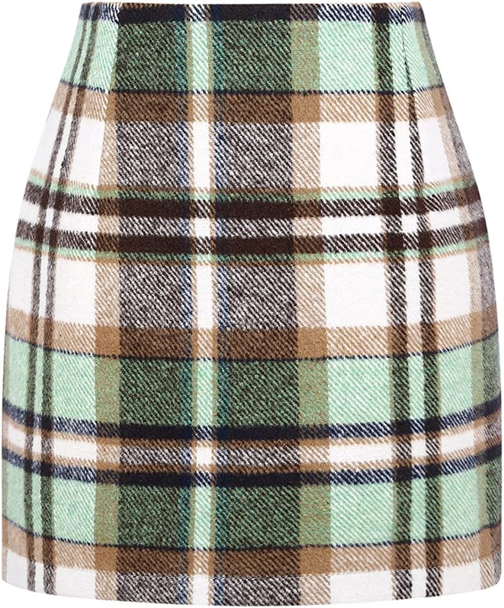 Women's High Waist Plaid Tight Pencil Wool Mini Skirt- CJ - mode24h