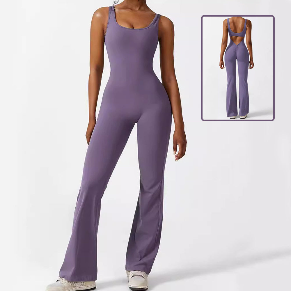 Women Sleeveless Flare Jumpsuits Fitness Yoga Long Pants - CJ - mode24h