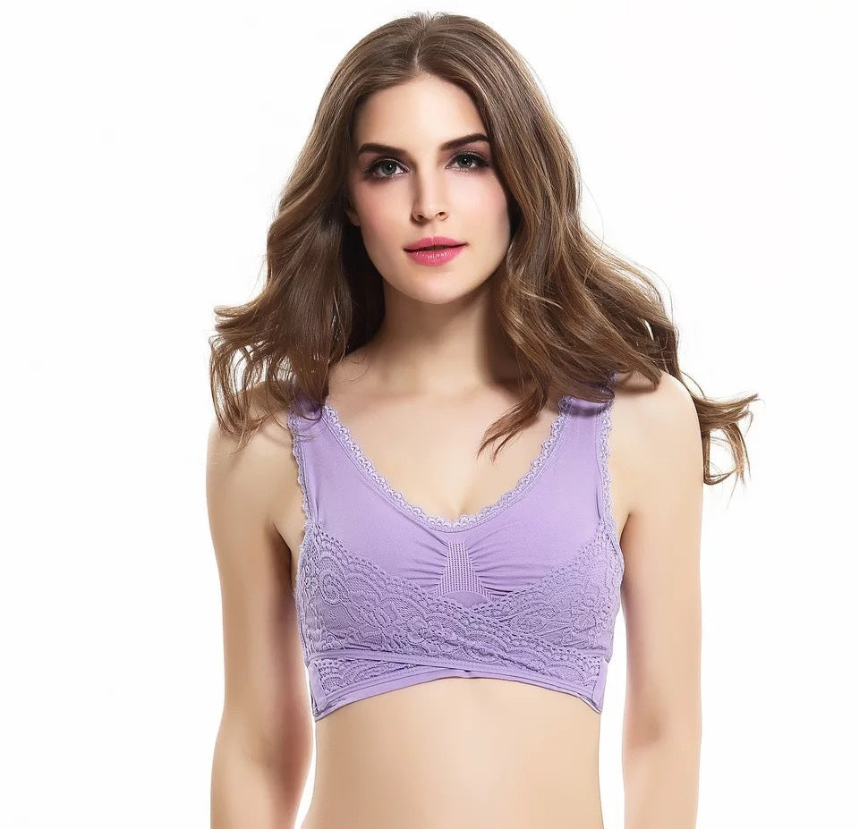 Front Cross Side Buckle Lace Side Non-Wire Sports Fitness Bra - CJ - mode24h