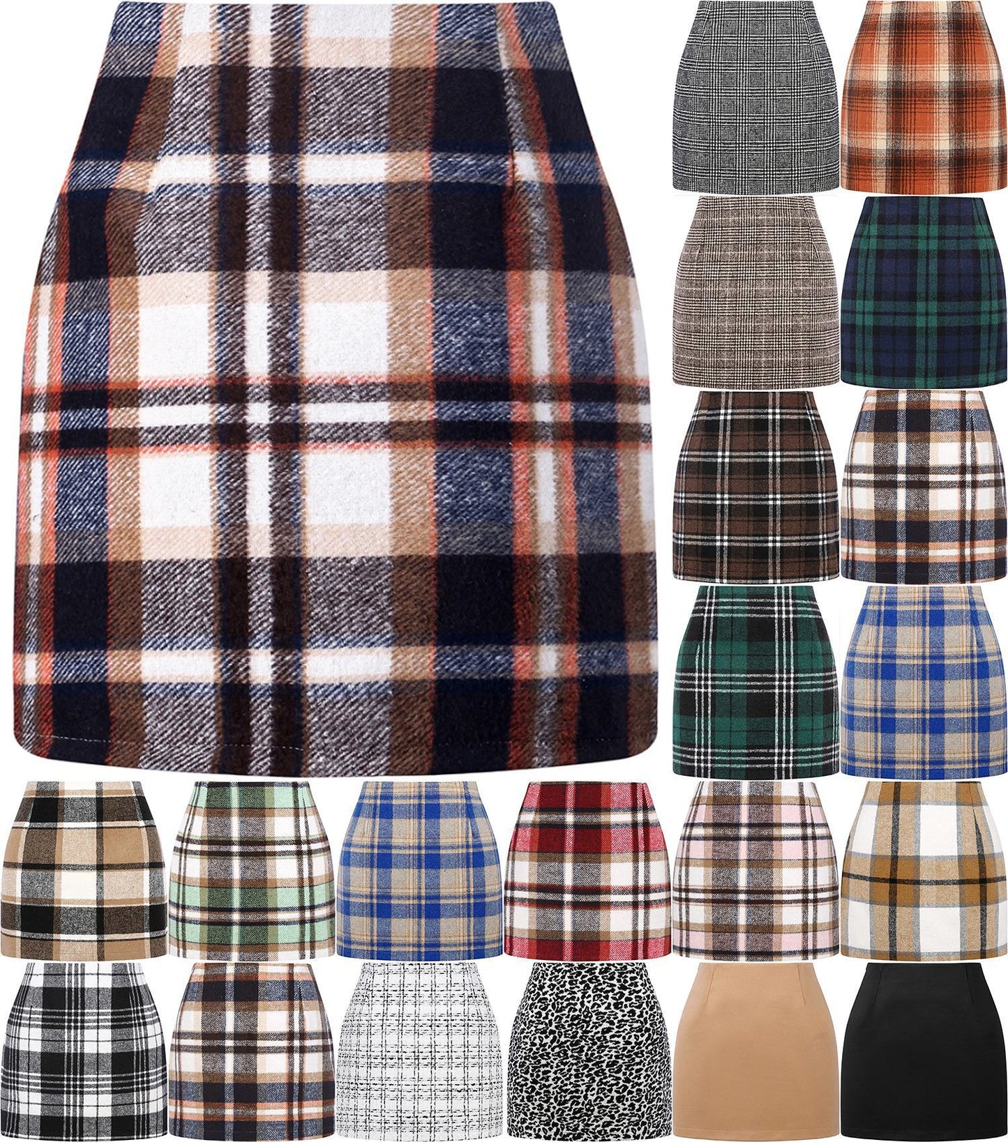 Women's High Waist Plaid Tight Pencil Wool Mini Skirt- CJ - mode24h
