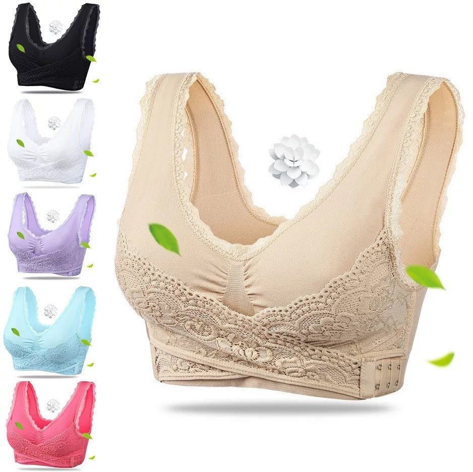 Front Cross Side Buckle Lace Side Non-Wire Sports Fitness Bra - CJ - mode24h
