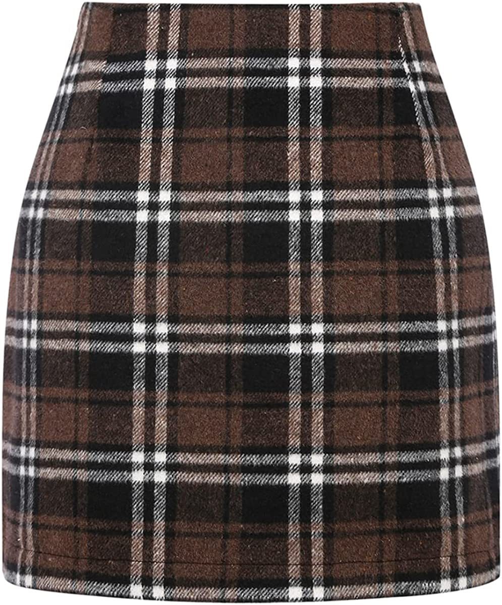 Women's High Waist Plaid Tight Pencil Wool Mini Skirt- CJ - mode24h