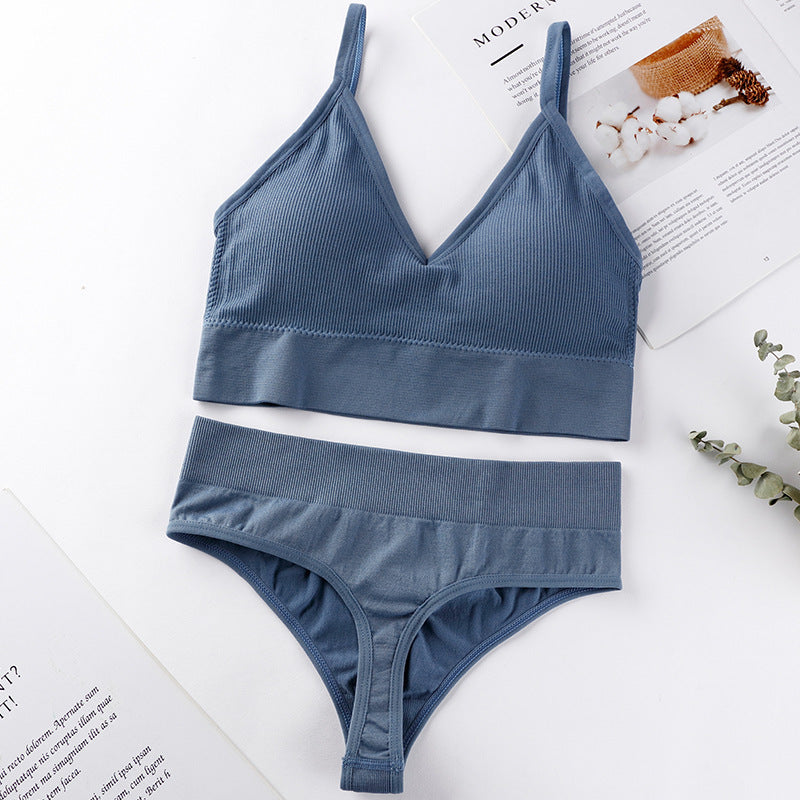 Wireless Push-up Sports Bra Set with French Triangle Cup-CJ - mode24h