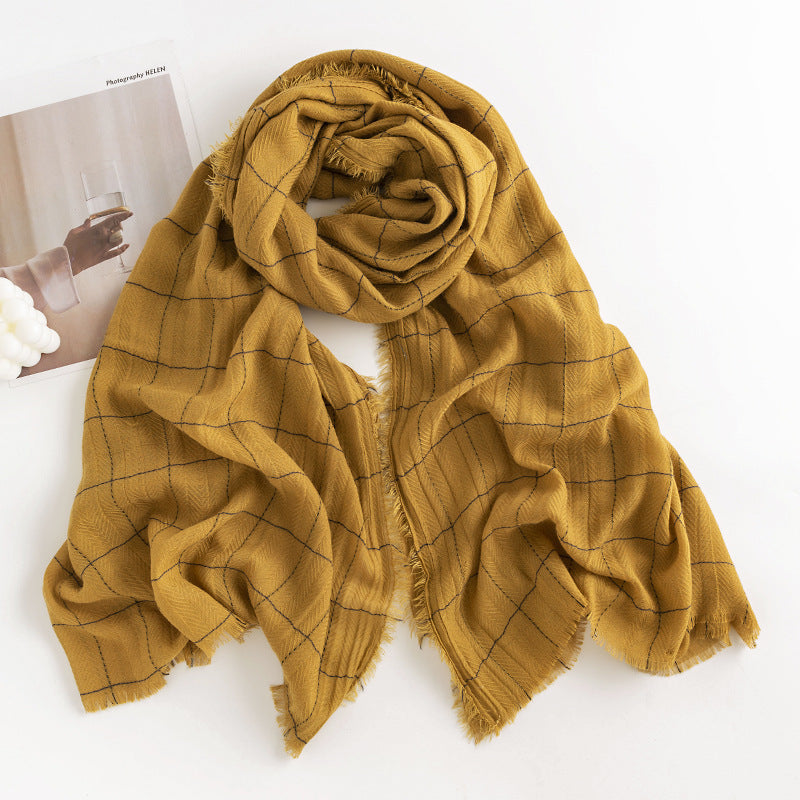Herringbone Cashmere-Feel Scarf – Monochrome, Tassel, Warm & Stylish - CJ - mode24h