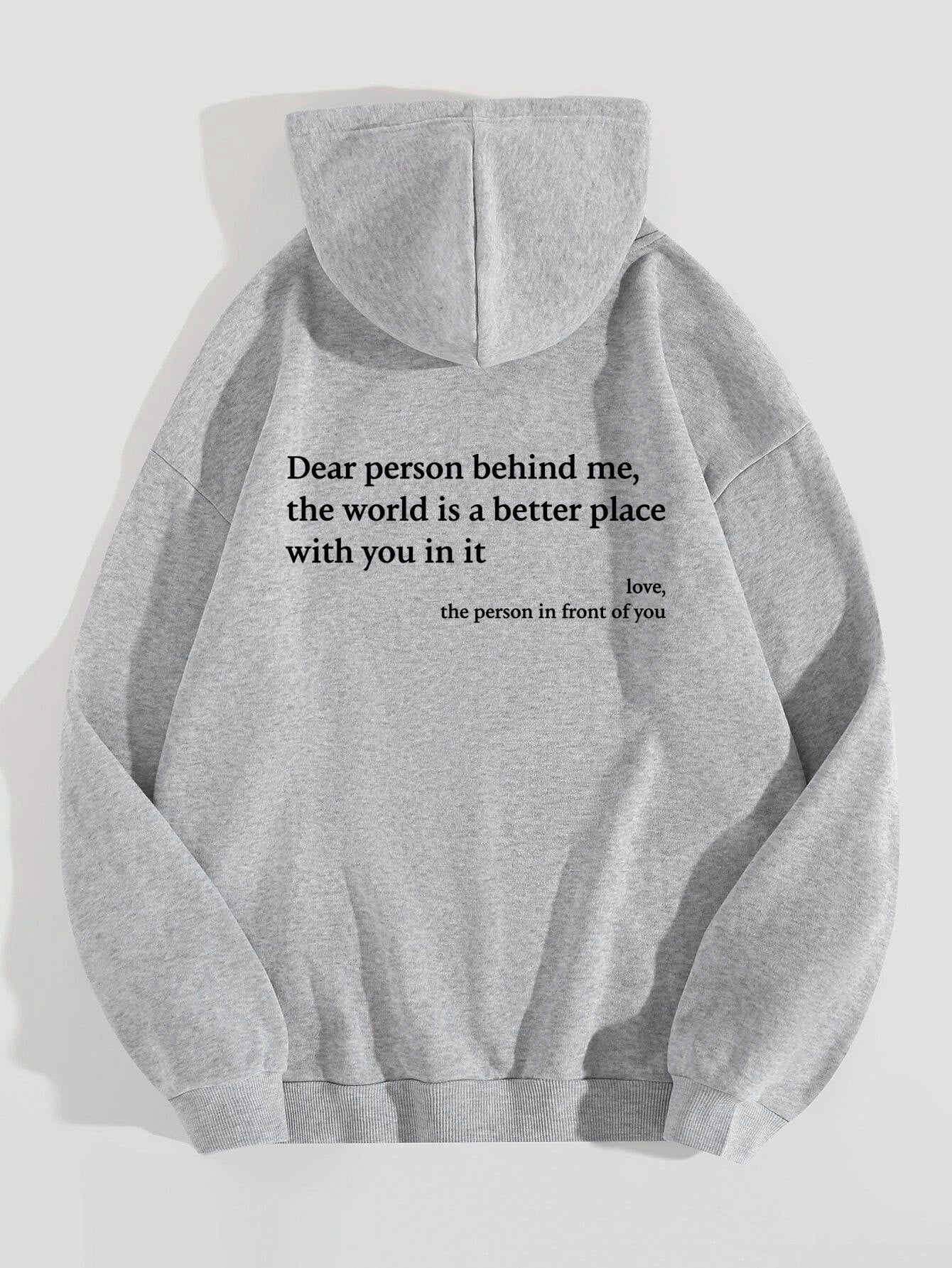 "Dear Person Behind Me" Printed Plush Hoodie- CJ - mode24h