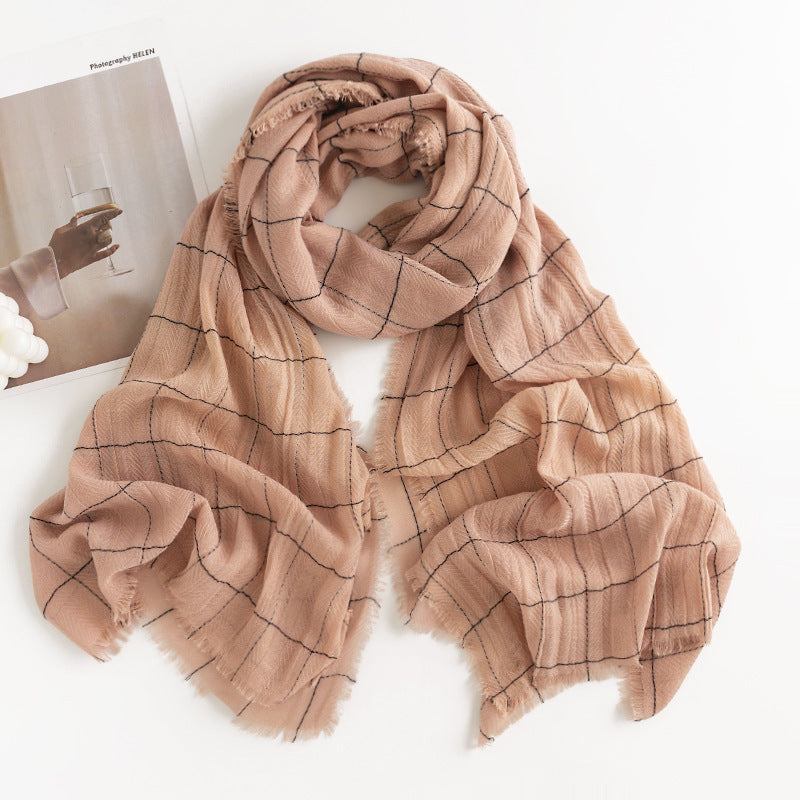 Herringbone Cashmere-Feel Scarf – Monochrome, Tassel, Warm & Stylish - CJ - mode24h