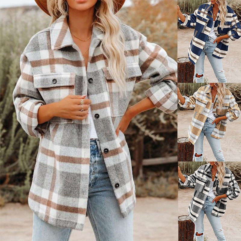 Plaid Button Flannel Woolen Shirt - CJ - mode24h