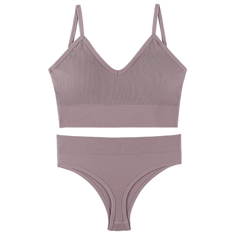 Wireless Push-up Sports Bra Set with French Triangle Cup-CJ - mode24h
