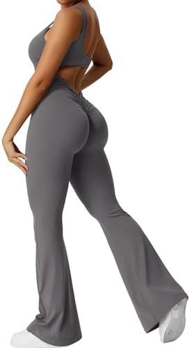 Women Sleeveless Flare Jumpsuits Fitness Yoga Long Pants - CJ - mode24h