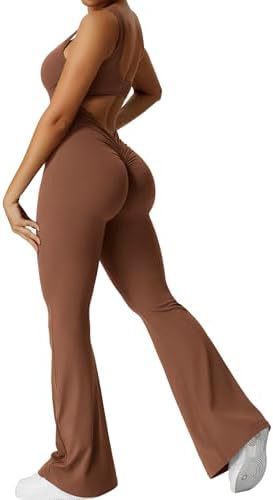 Women Sleeveless Flare Jumpsuits Fitness Yoga Long Pants - CJ - mode24h