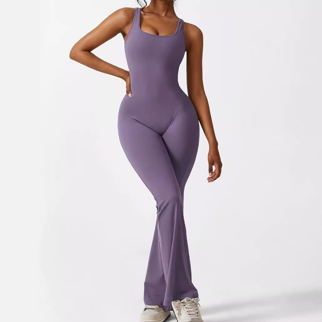Women Sleeveless Flare Jumpsuits Fitness Yoga Long Pants - CJ - mode24h