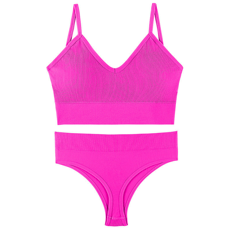 Wireless Push-up Sports Bra Set with French Triangle Cup-CJ - mode24h