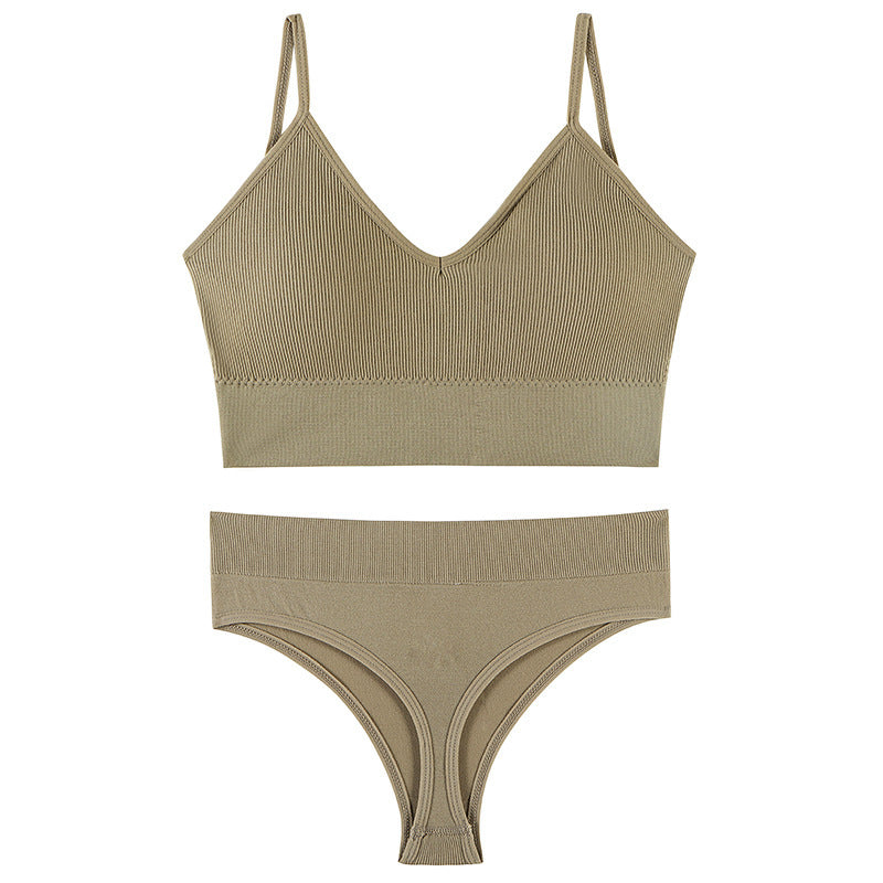 Wireless Push-up Sports Bra Set with French Triangle Cup-CJ - mode24h