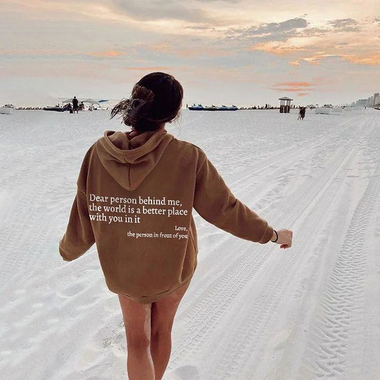 "Dear Person Behind Me" Printed Plush Hoodie- CJ - mode24h