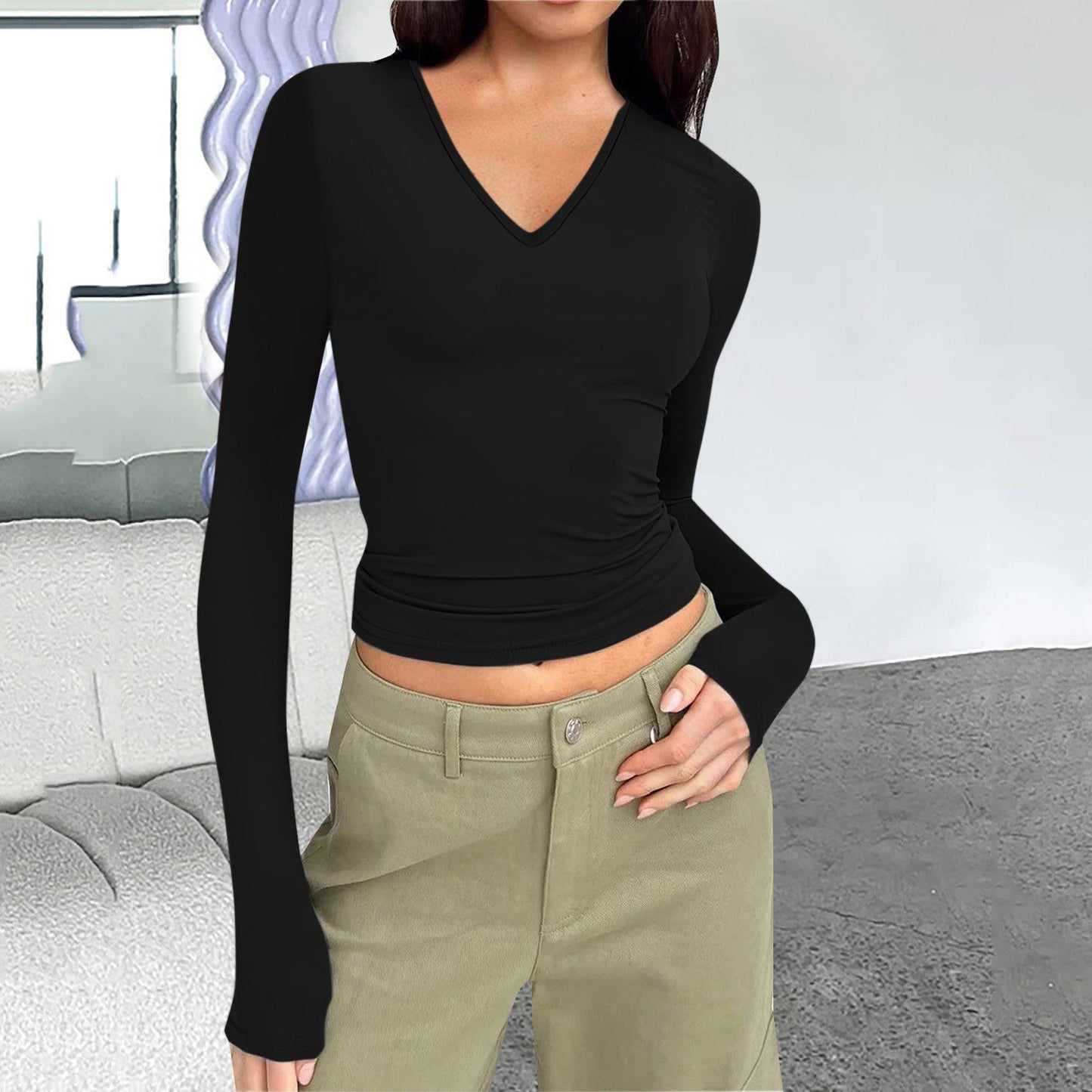 Women's Long Sleeve Versatile Tops- CJ - mode24h