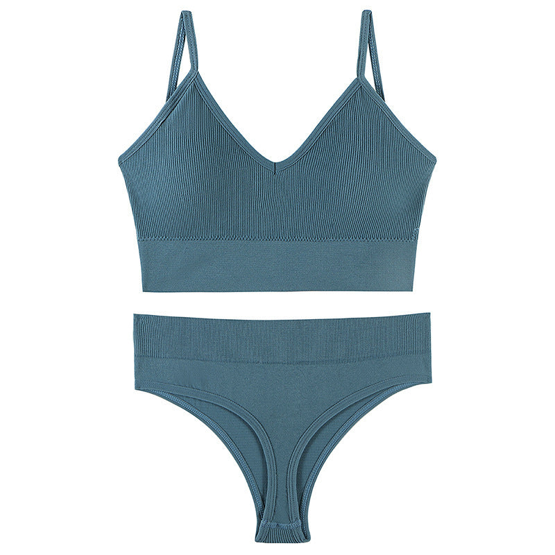 Wireless Push-up Sports Bra Set with French Triangle Cup-CJ - mode24h