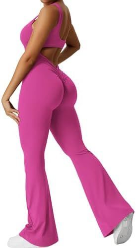 Women Sleeveless Flare Jumpsuits Fitness Yoga Long Pants - CJ - mode24h