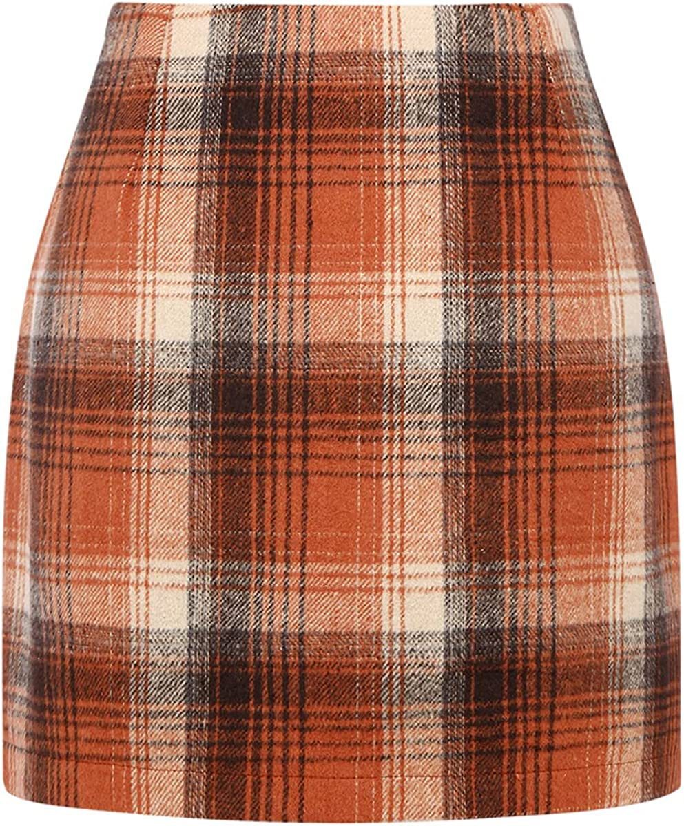 Women's High Waist Plaid Tight Pencil Wool Mini Skirt- CJ - mode24h