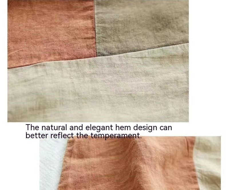 Cotton Linen Contrast Color T-shirt Artistic Design Half Sleeve Women - mode24h