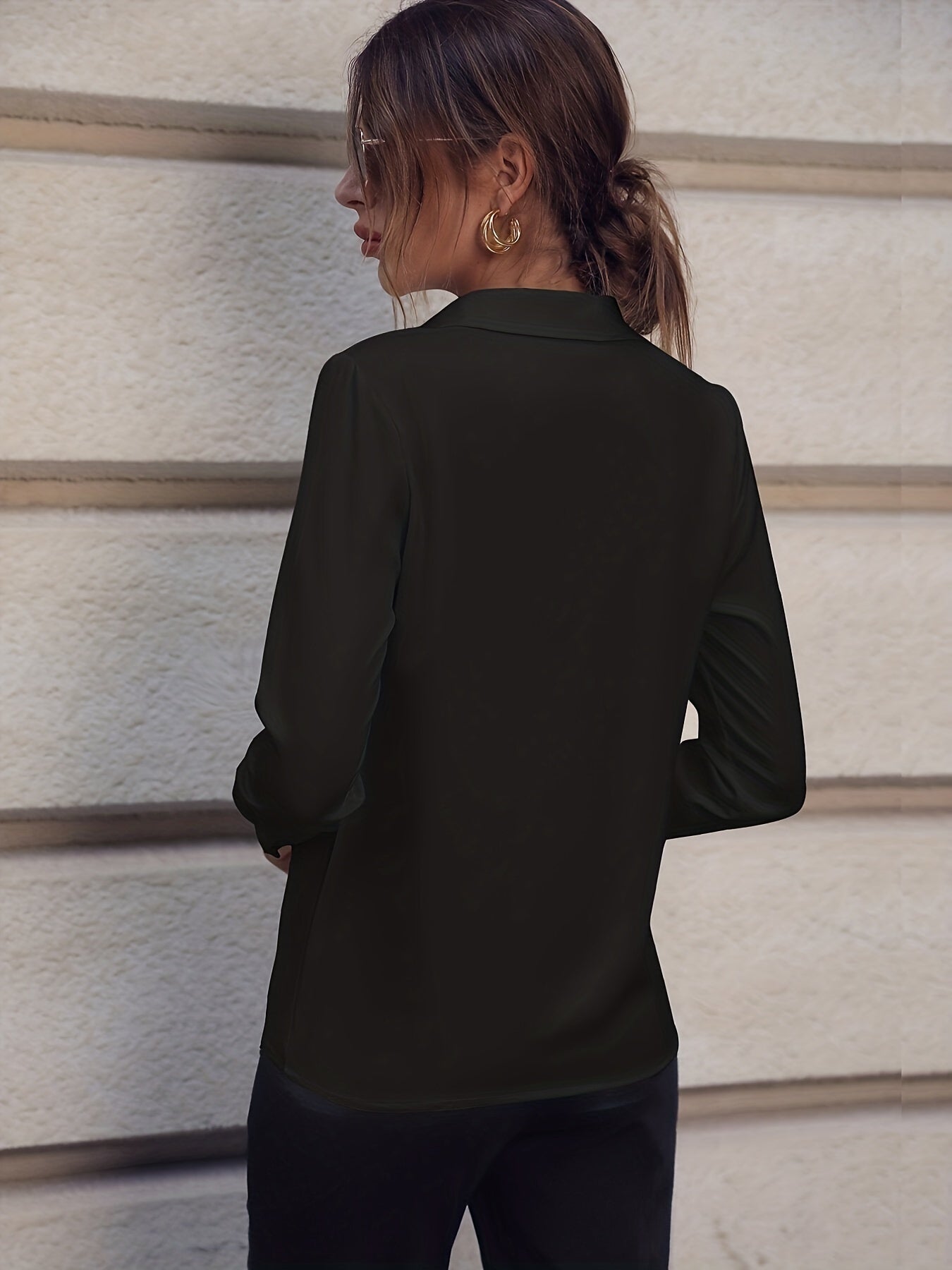 Fashionable Elegant Business Style Long Sleeve Shirt With Pearl Button- CJ - mode24h