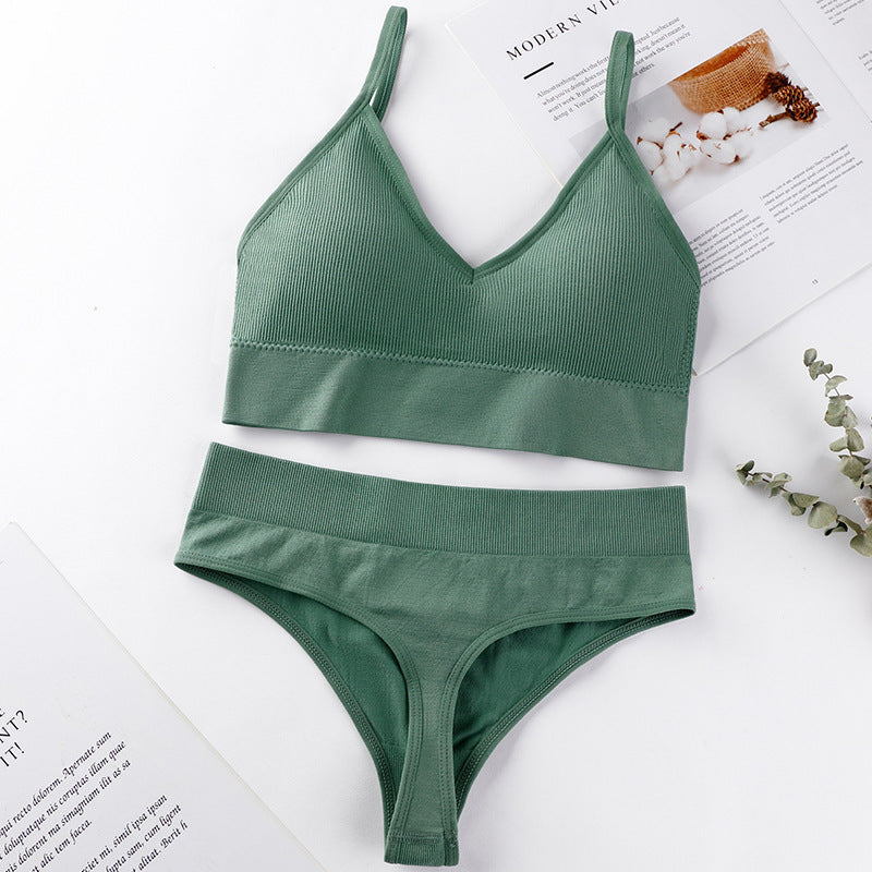 Wireless Push-up Sports Bra Set with French Triangle Cup-CJ - mode24h