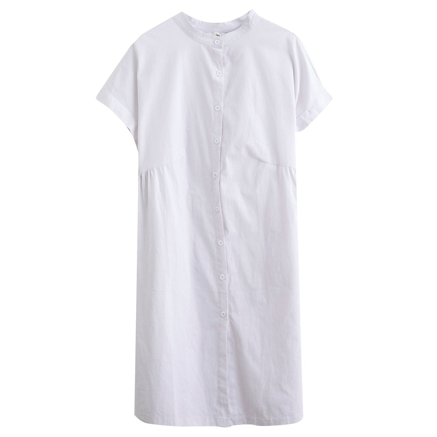 Literary Loose Plain Cotton And Linen Stand Collar Short Sleeves- CJ - mode24h