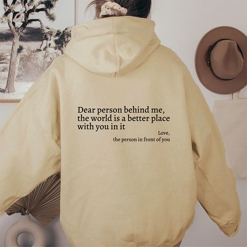 "Dear Person Behind Me" Printed Plush Hoodie- CJ - mode24h