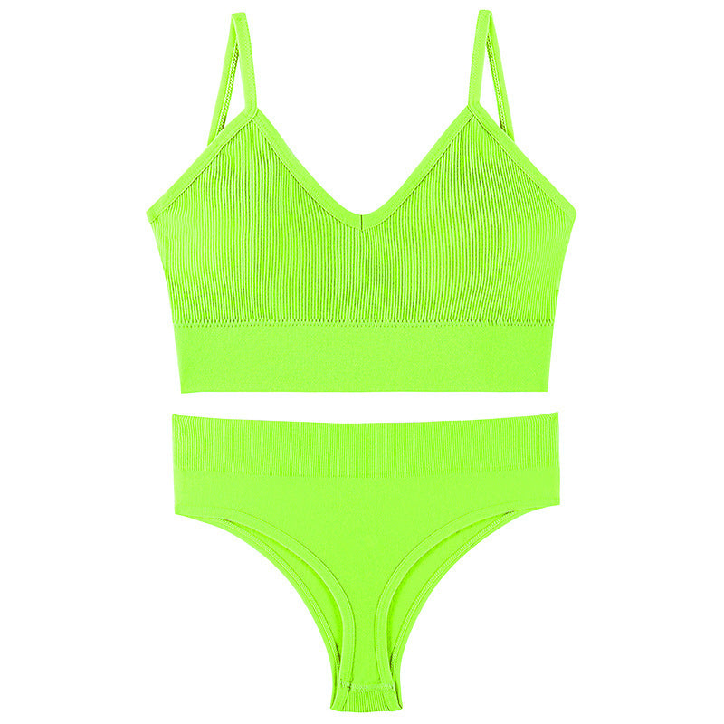 Wireless Push-up Sports Bra Set with French Triangle Cup-CJ - mode24h