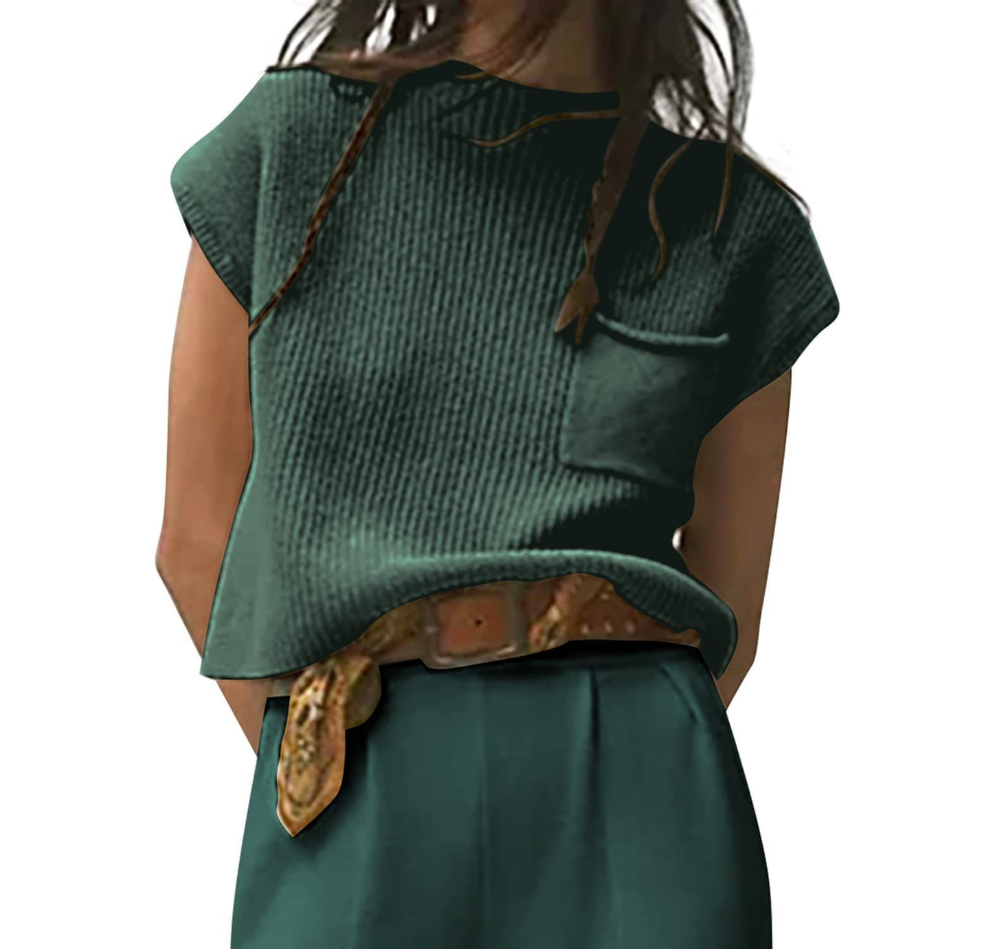 Women's Knitted Sleeveless Pocket Casual Rib Pullover Vest - CJ - mode24h