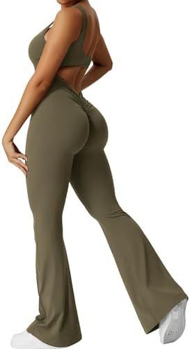Women Sleeveless Flare Jumpsuits Fitness Yoga Long Pants - CJ - mode24h