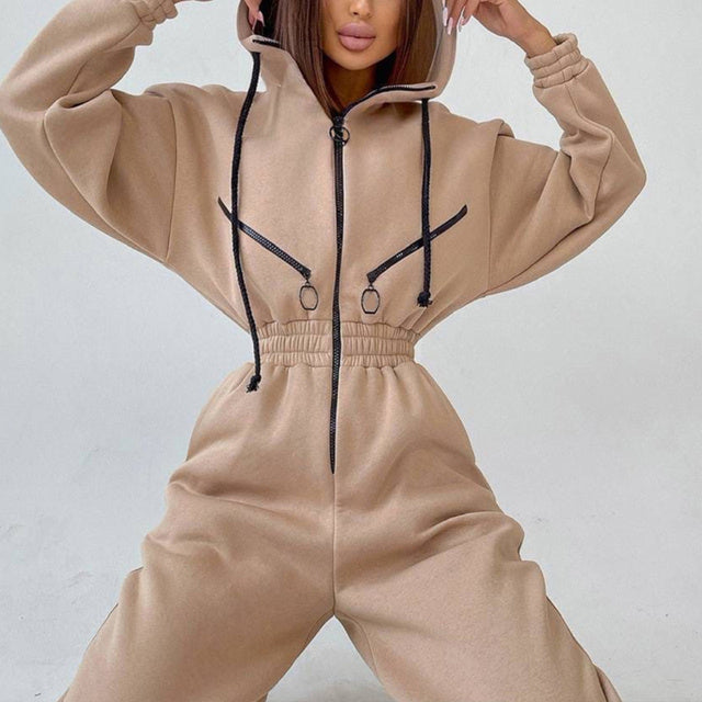 Casual Women Basic Hoodie Two Piece Sets Zipper Drawstring - CJ - mode24h