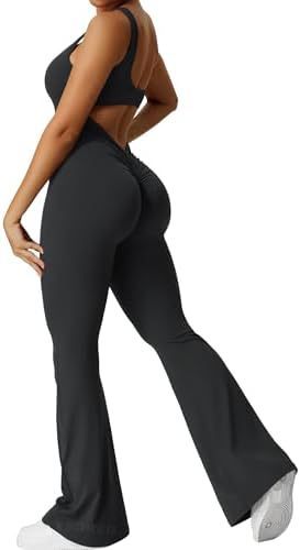 Women Sleeveless Flare Jumpsuits Fitness Yoga Long Pants - CJ - mode24h