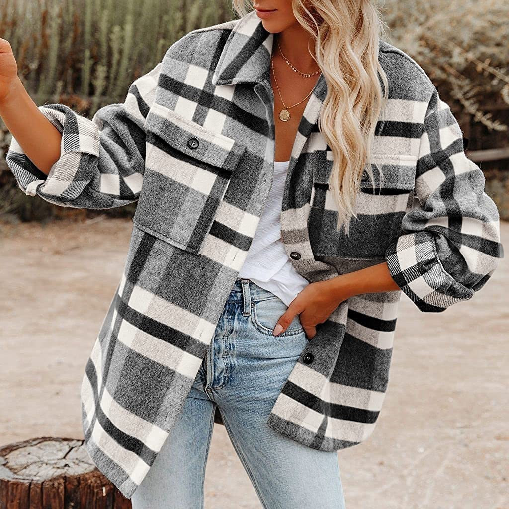Plaid Button Flannel Woolen Shirt - CJ - mode24h