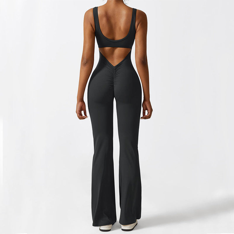 Women Sleeveless Flare Jumpsuits Fitness Yoga Long Pants - CJ - mode24h