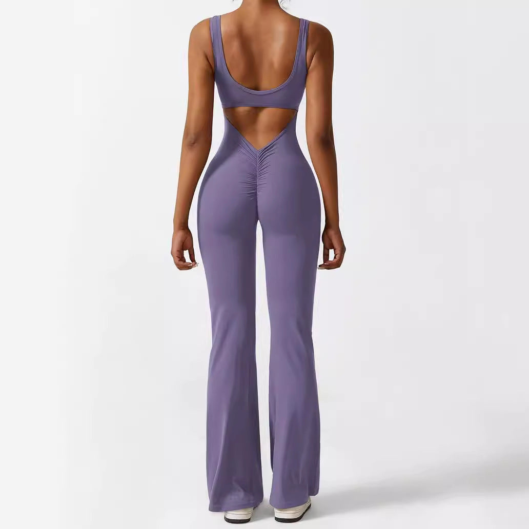 Women Sleeveless Flare Jumpsuits Fitness Yoga Long Pants - CJ - mode24h