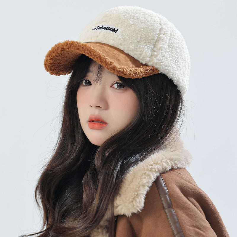 Autumn Winter Color Matching Fashion All-match Plush Warm Peaked Cap - CJ - mode24h