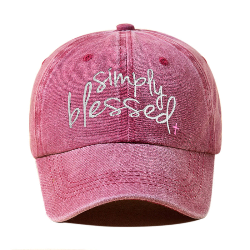 Simply Blessed Wide Brim Sunshade Washed Embroidered English Letter Baseball Cap- CJ - mode24h