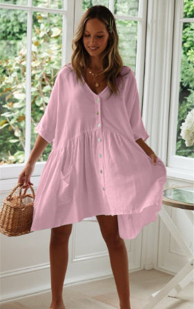 Beach Bikini Blouse Loose Button Vacation Skirt -CJ - mode24h