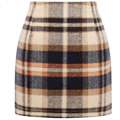 Women's High Waist Plaid Tight Pencil Wool Mini Skirt- CJ - mode24h