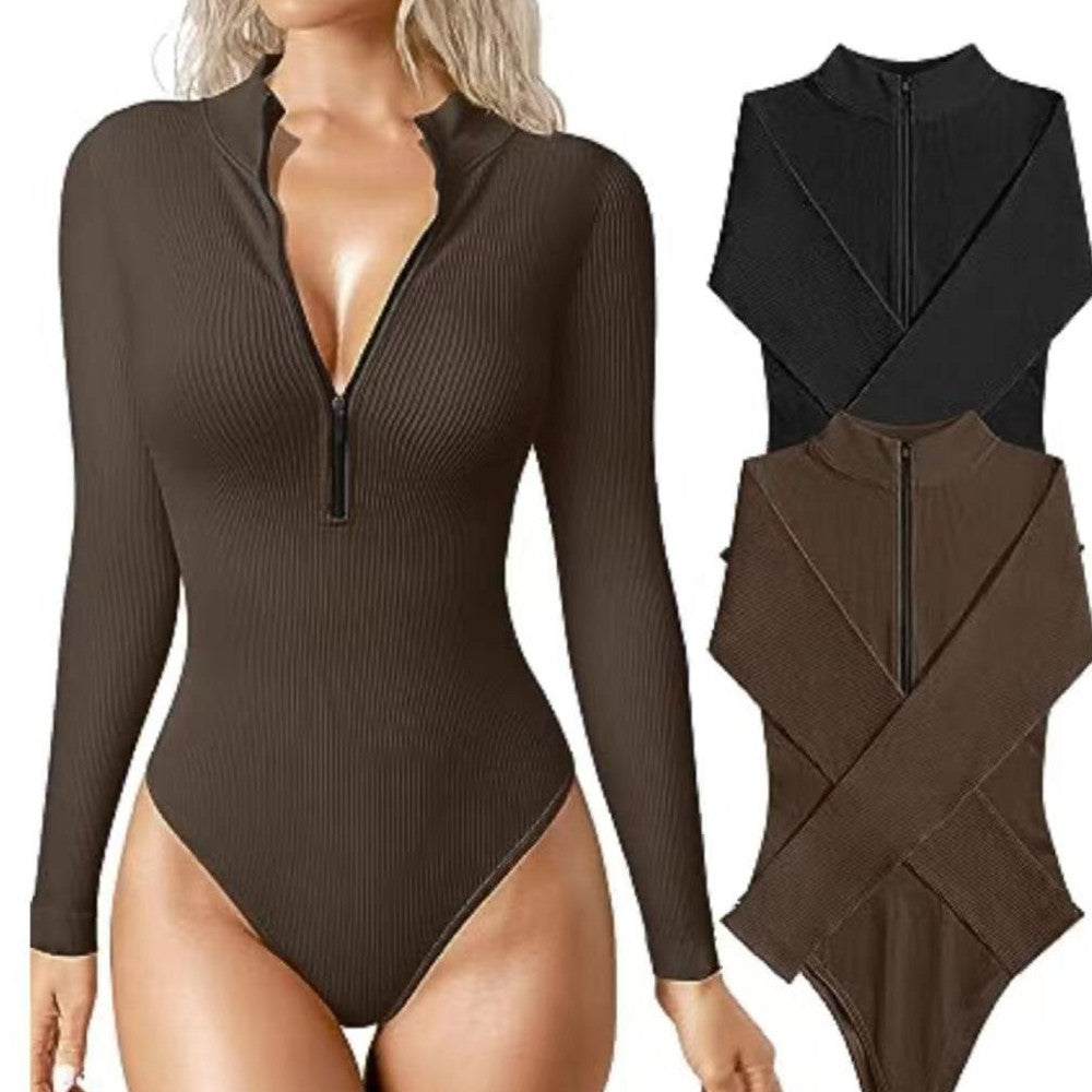 Fashion Long Sleeve Zipper Jumpsuit Seamless Slimming Shapewear For Women Romper - mode24h