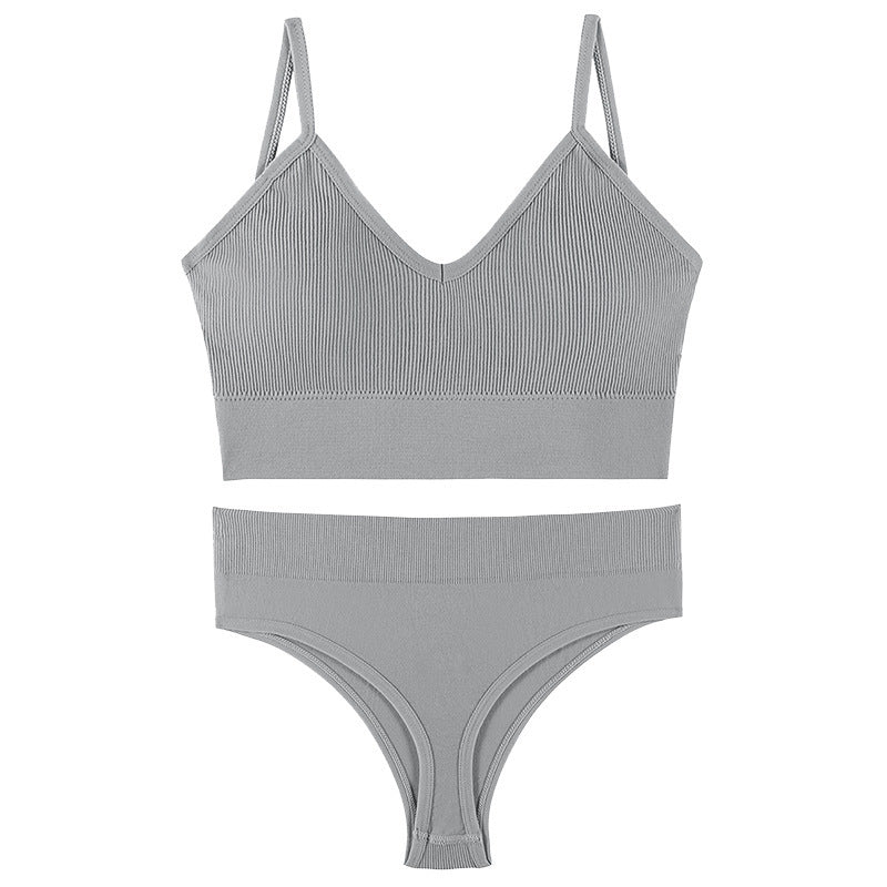 Wireless Push-up Sports Bra Set with French Triangle Cup-CJ - mode24h
